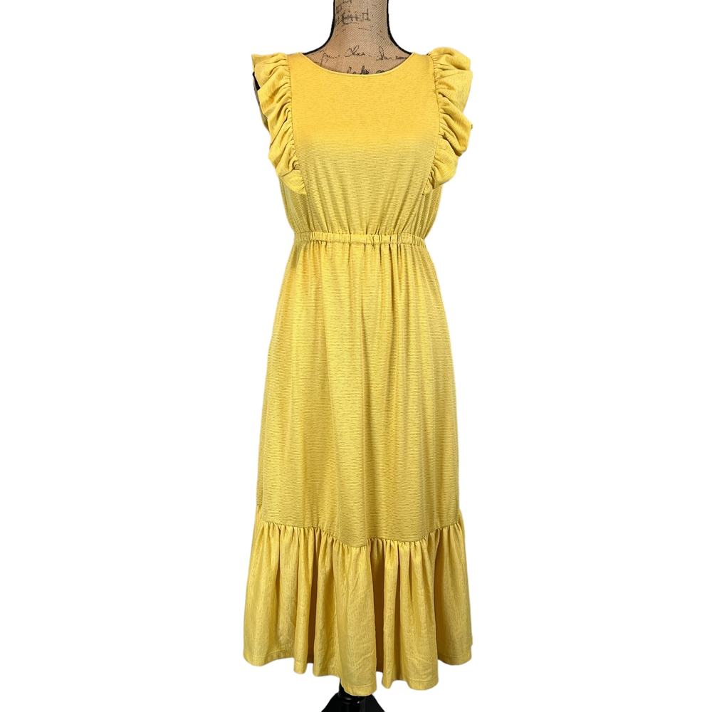 Charter Club Tiered Ruffle Knit Midi Dress Yellow Women's XS NEW